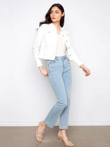 Frayed Edge Stretch Twill Jean Jacket White