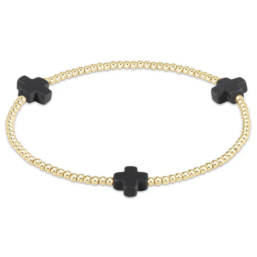 Signature Cross Small Gold Pattern 2mm Bead Bracelet Charcoal