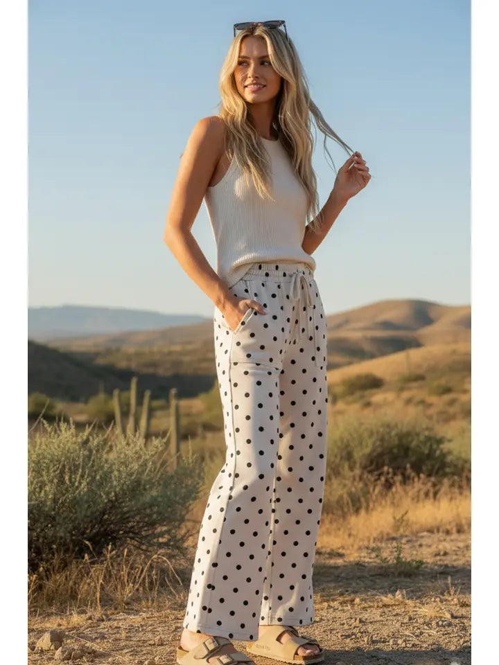 Scuba Polka Dot Wide Leg Pants Cream + Black