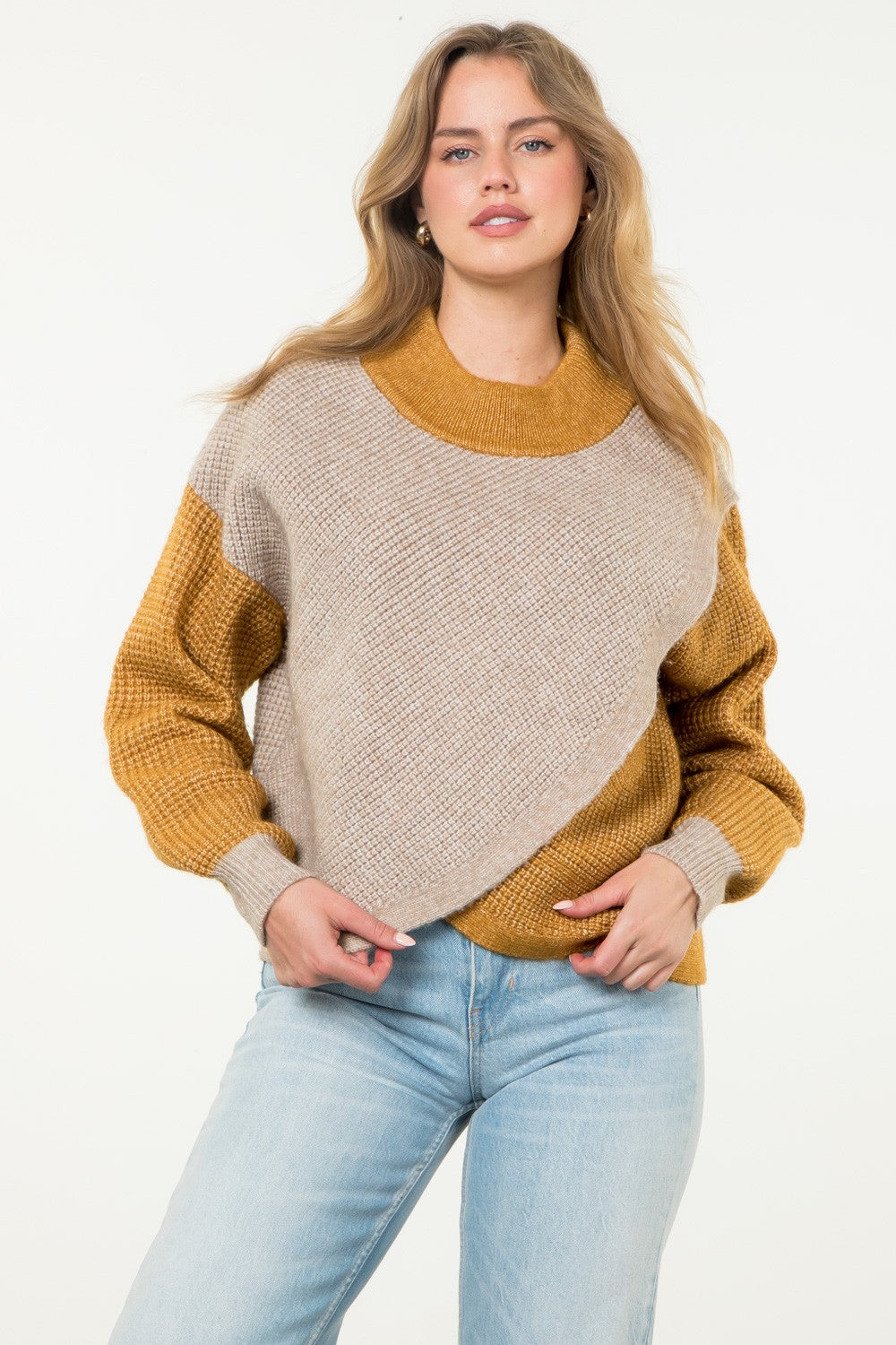 Colorblock Wrap Over Sweater Taupe