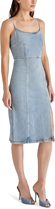 Giselle Side Slit Stretch Denim Midi Dress Washed Denim