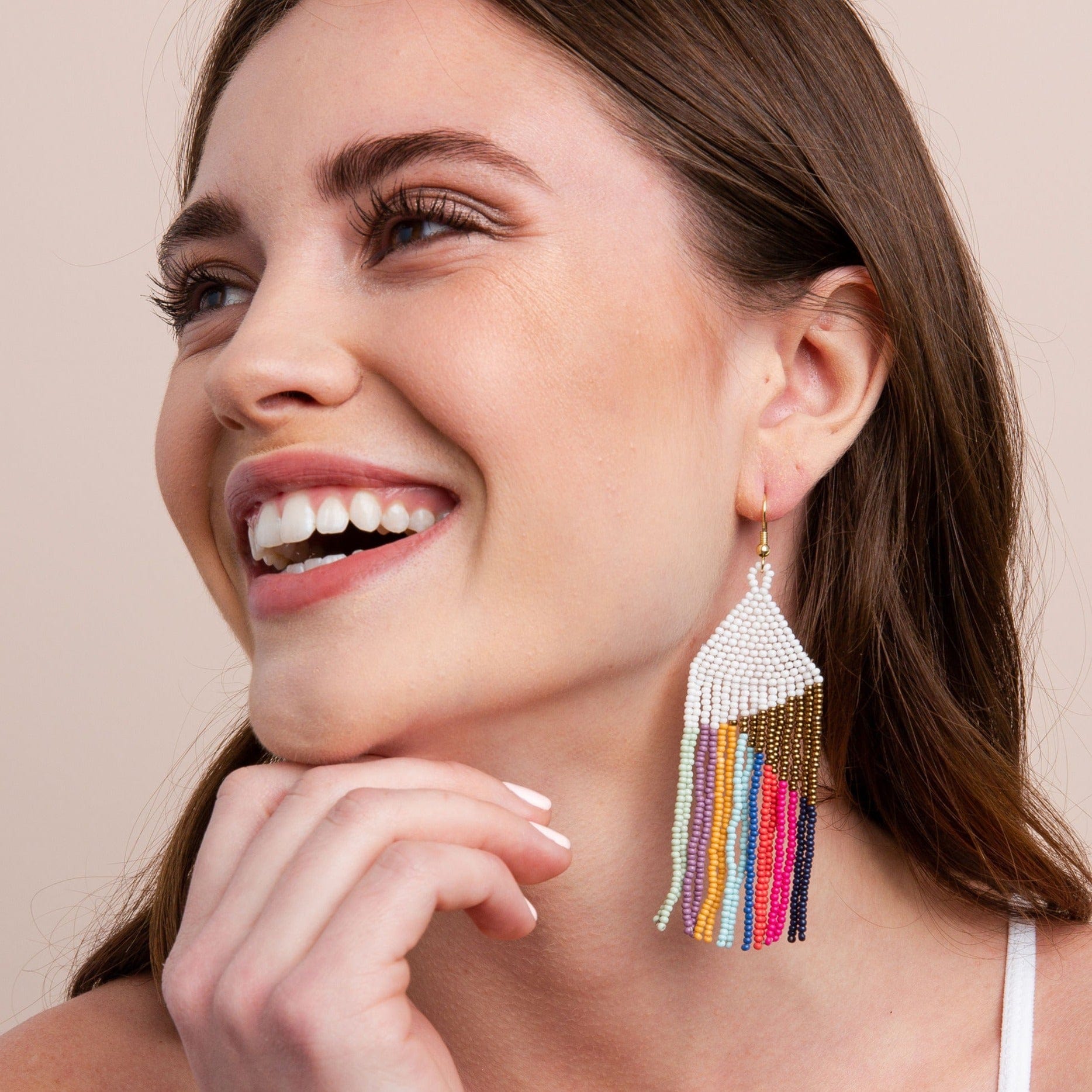 Elise Muted Angle Stripe Earrings Gold + White