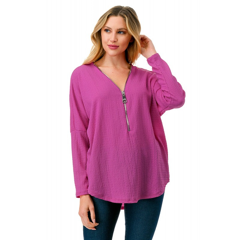 Dolman Zipper Top Magenta Crinkle