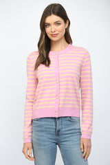 Stripe Button Closure Cardigan Lilac + Yellow