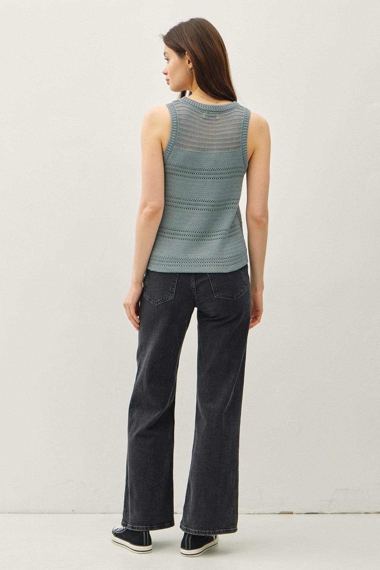 Crochet Knit Classic Cut Tank Teal Blue