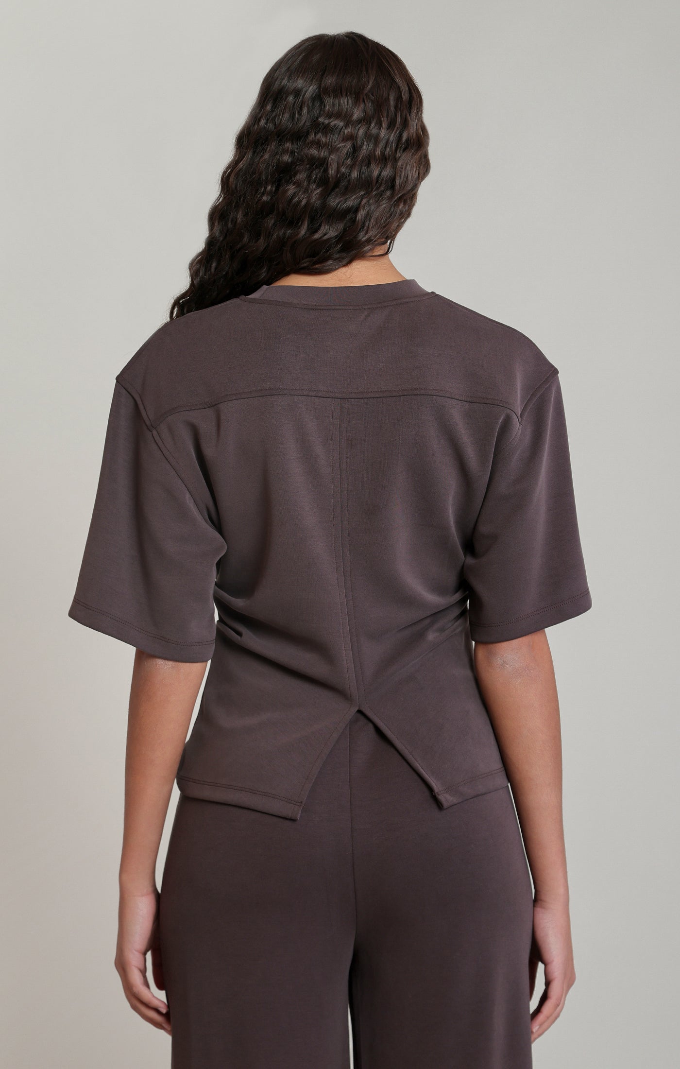 Pleated Sides Tshirt Soft Brown