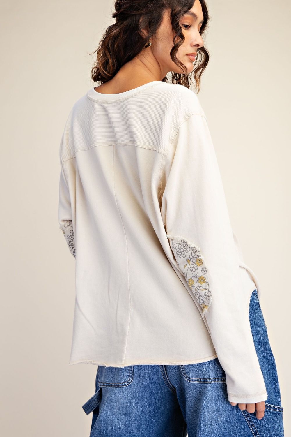 Vidalia Floral Washed Long Sleeve Top Light Khaki