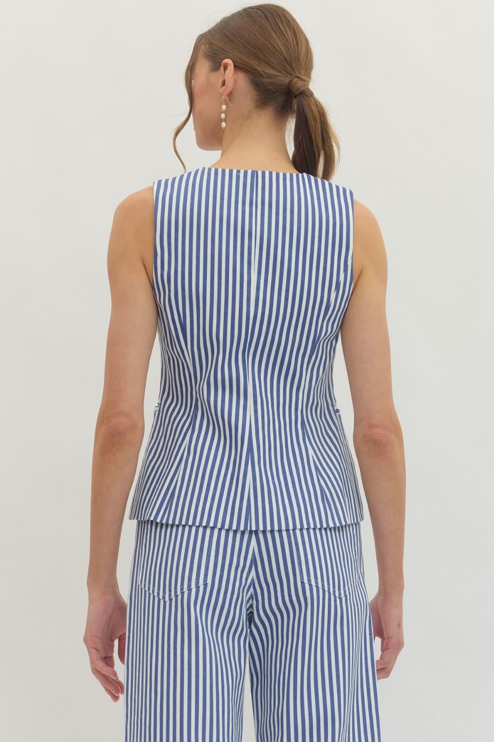 Stripe Button Up Vest Denim