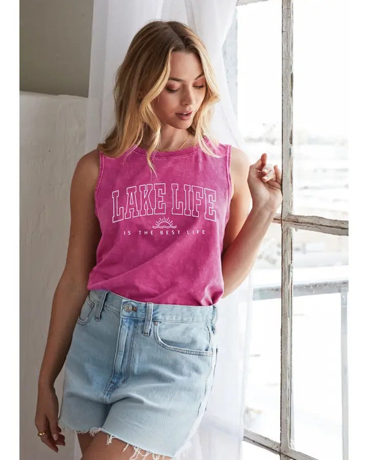 Lake Life Is The Best Life Tank Fuchsia