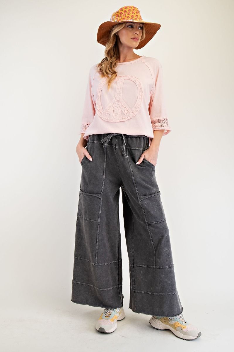 Mineral Washed Terry Knit Pants Black