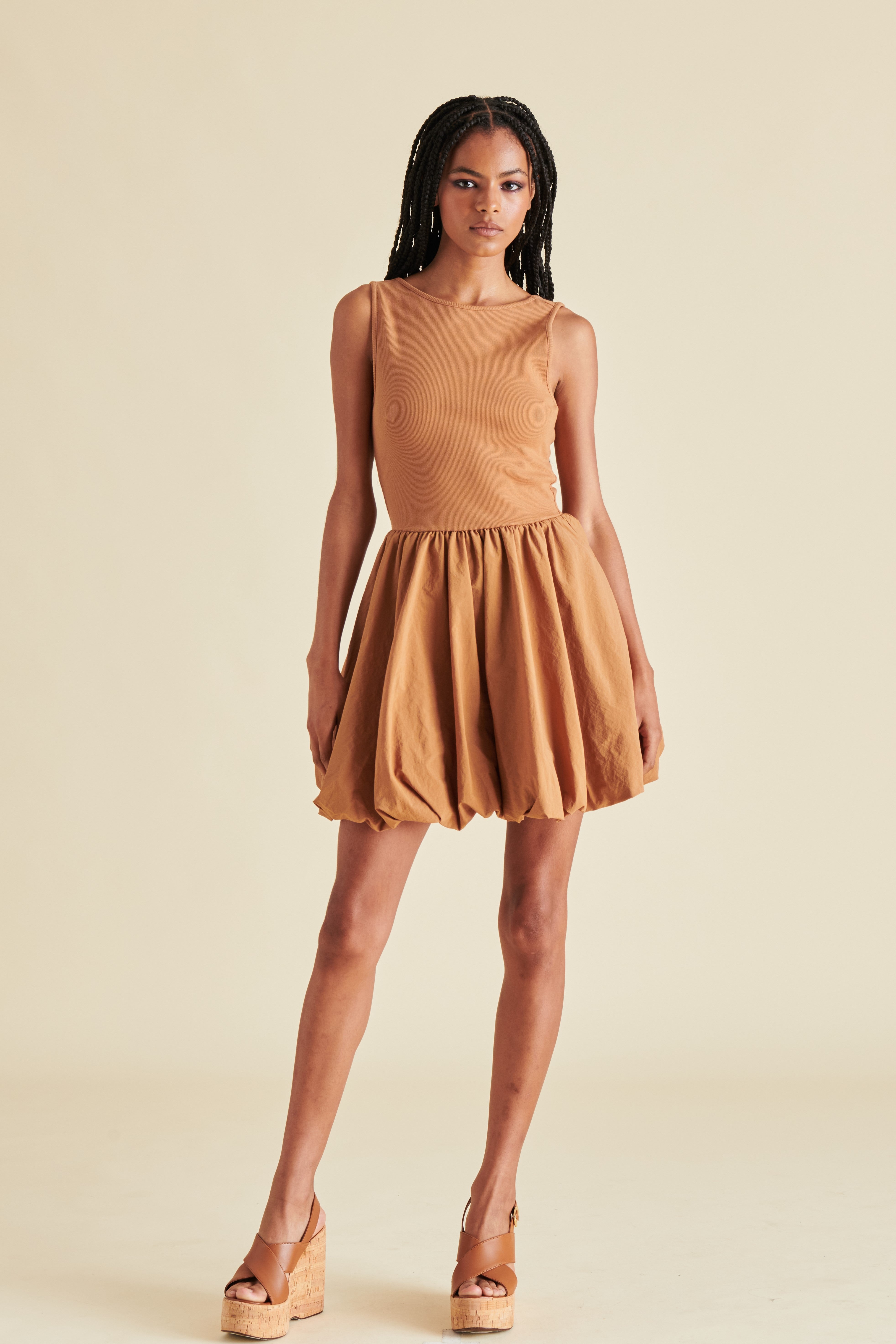 Palermo Bubble Skirt Mini Dress Caramel Cafe