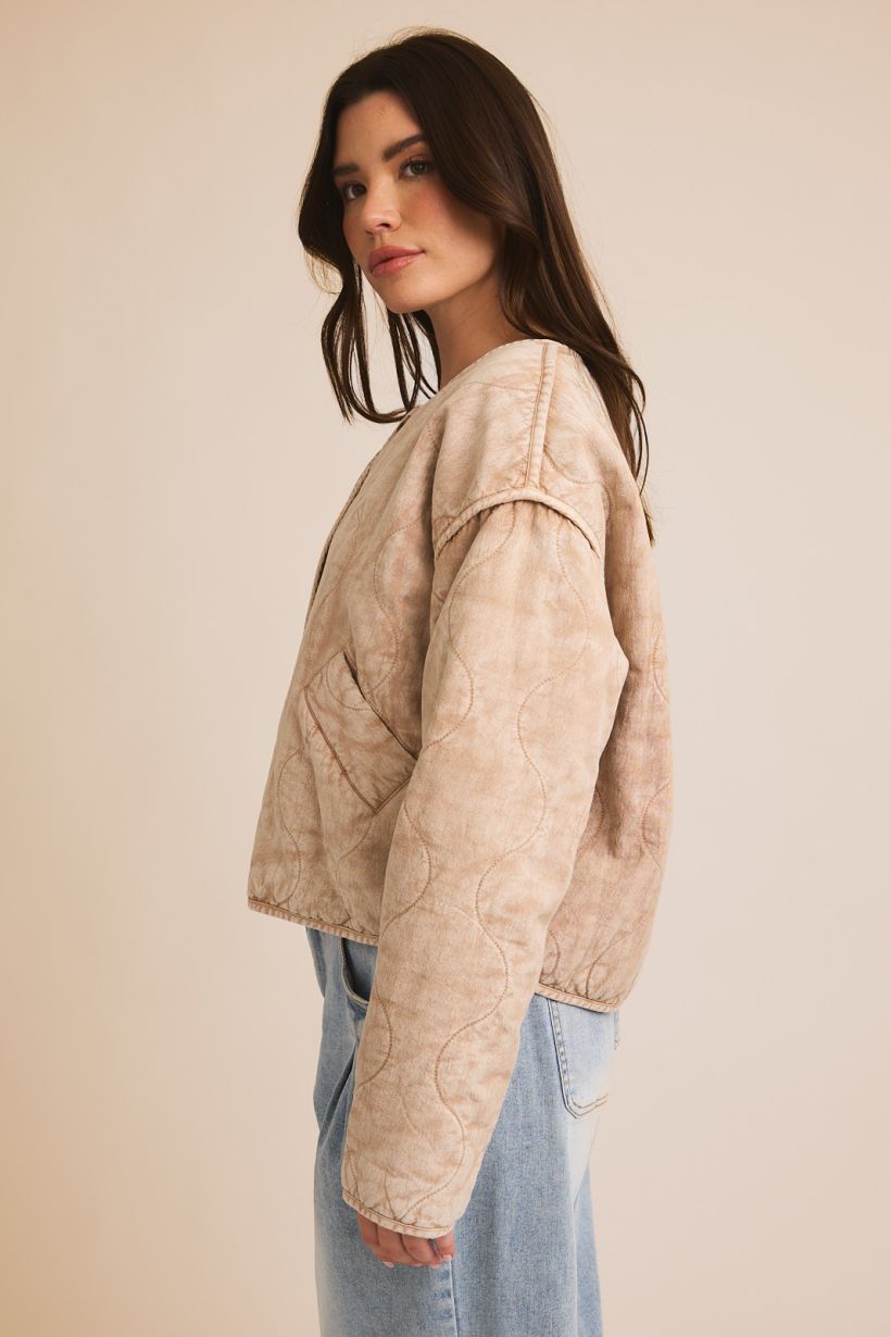 Button Down Quilted Cropped Jacket Mocha