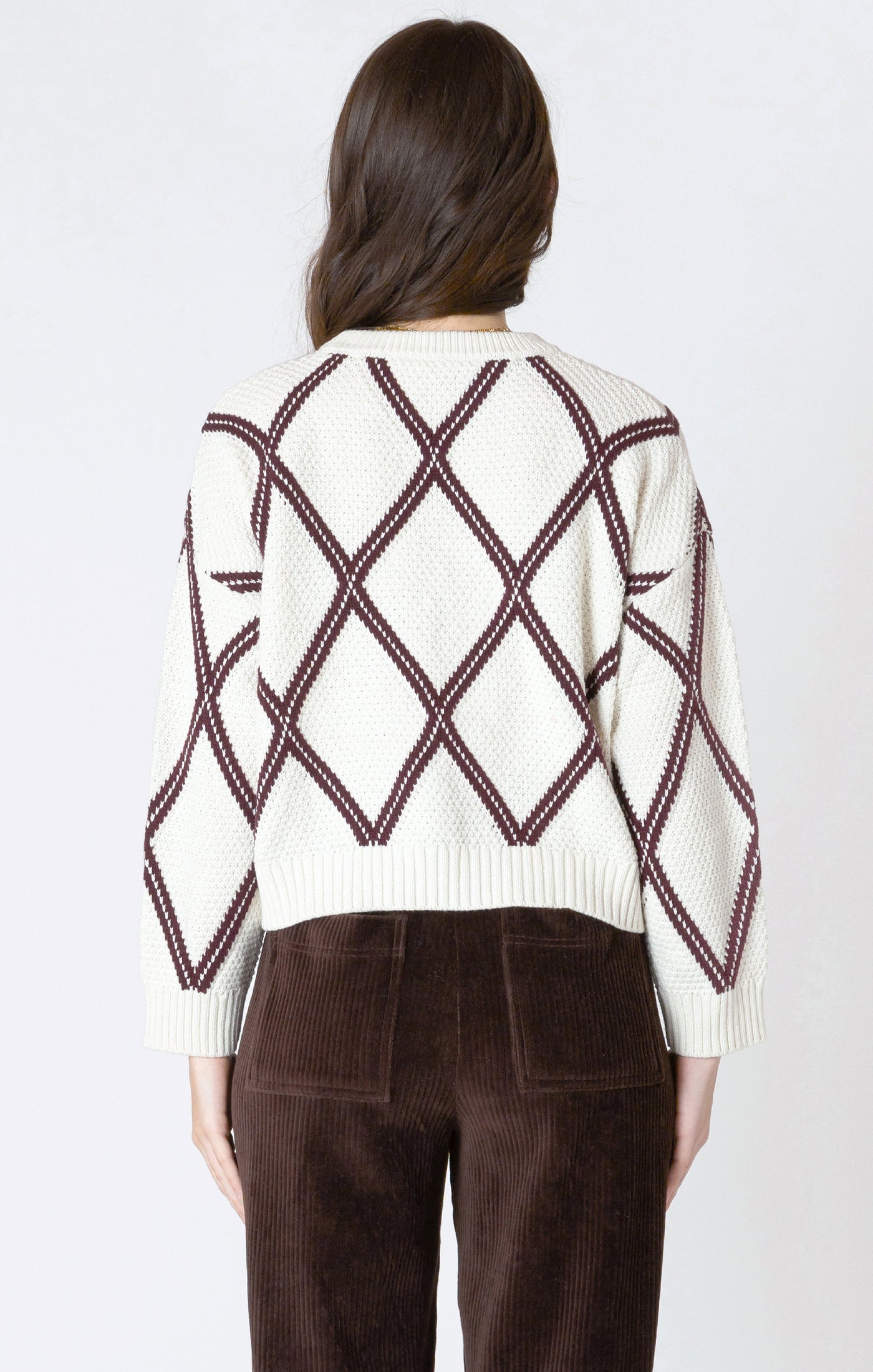 Diamond Check Crew Neck Sweater Cream + Cocoa