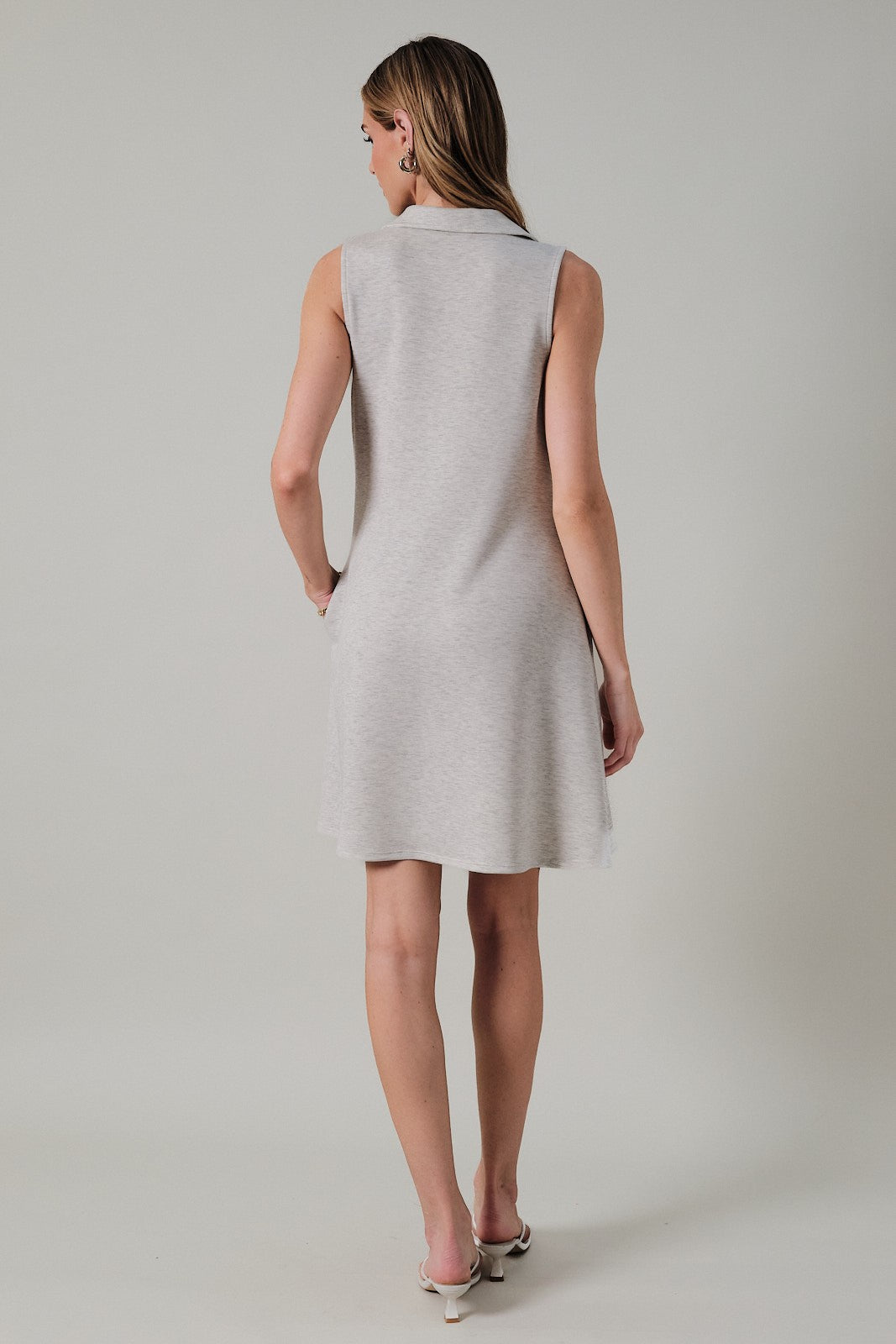 Collared V Neck Sleeveless Mini Dress Heather Grey