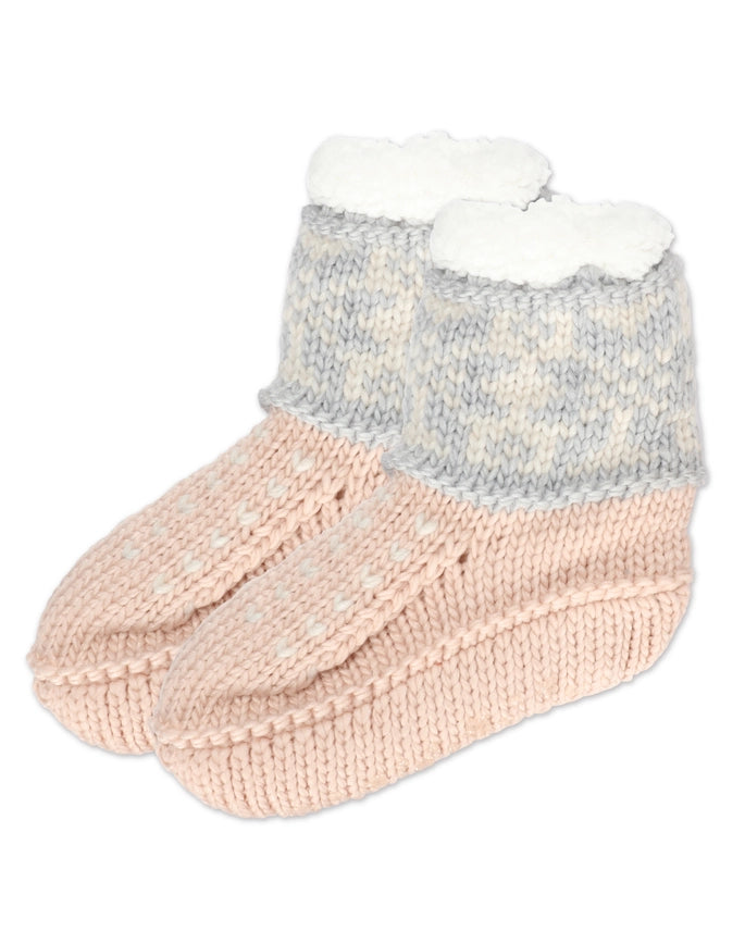 Snowflake Border Sherpa Lined Lounge Sock Blush