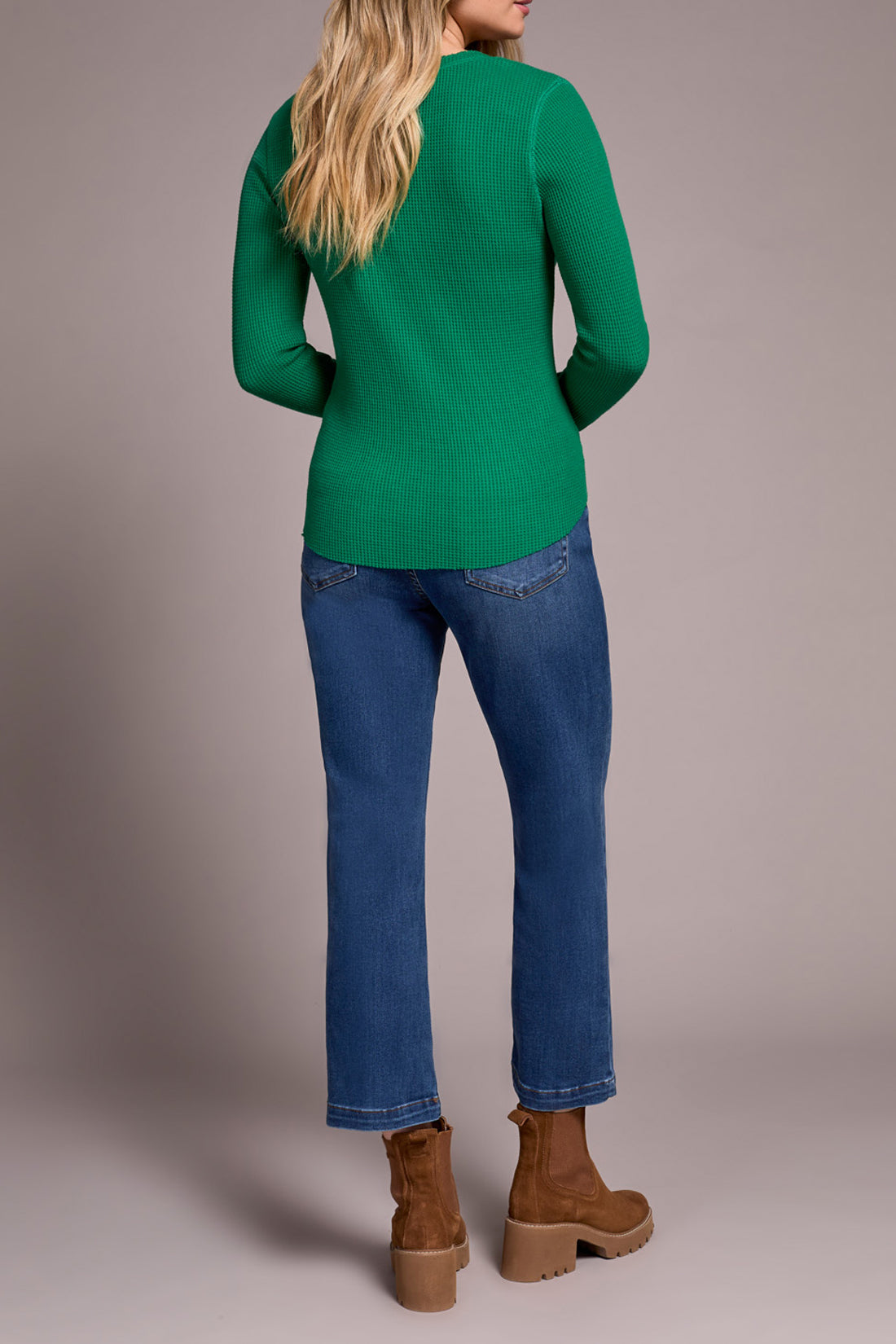 Button Detail Henley Long Sleeve Top Field Green