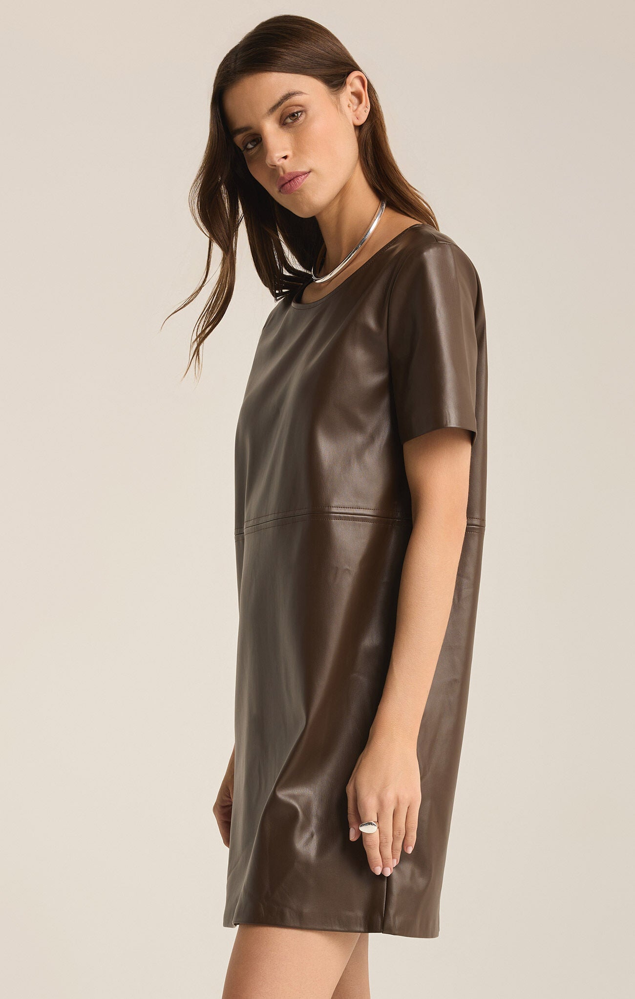 London Faux Leather Dress Dark Chocolate