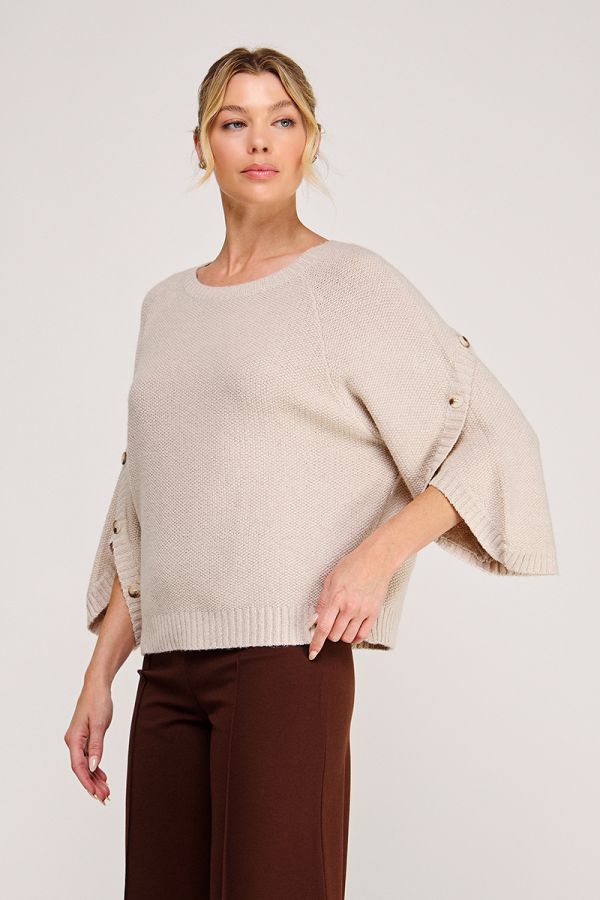 Button Sleeve Moss Stitch Sweater Latte