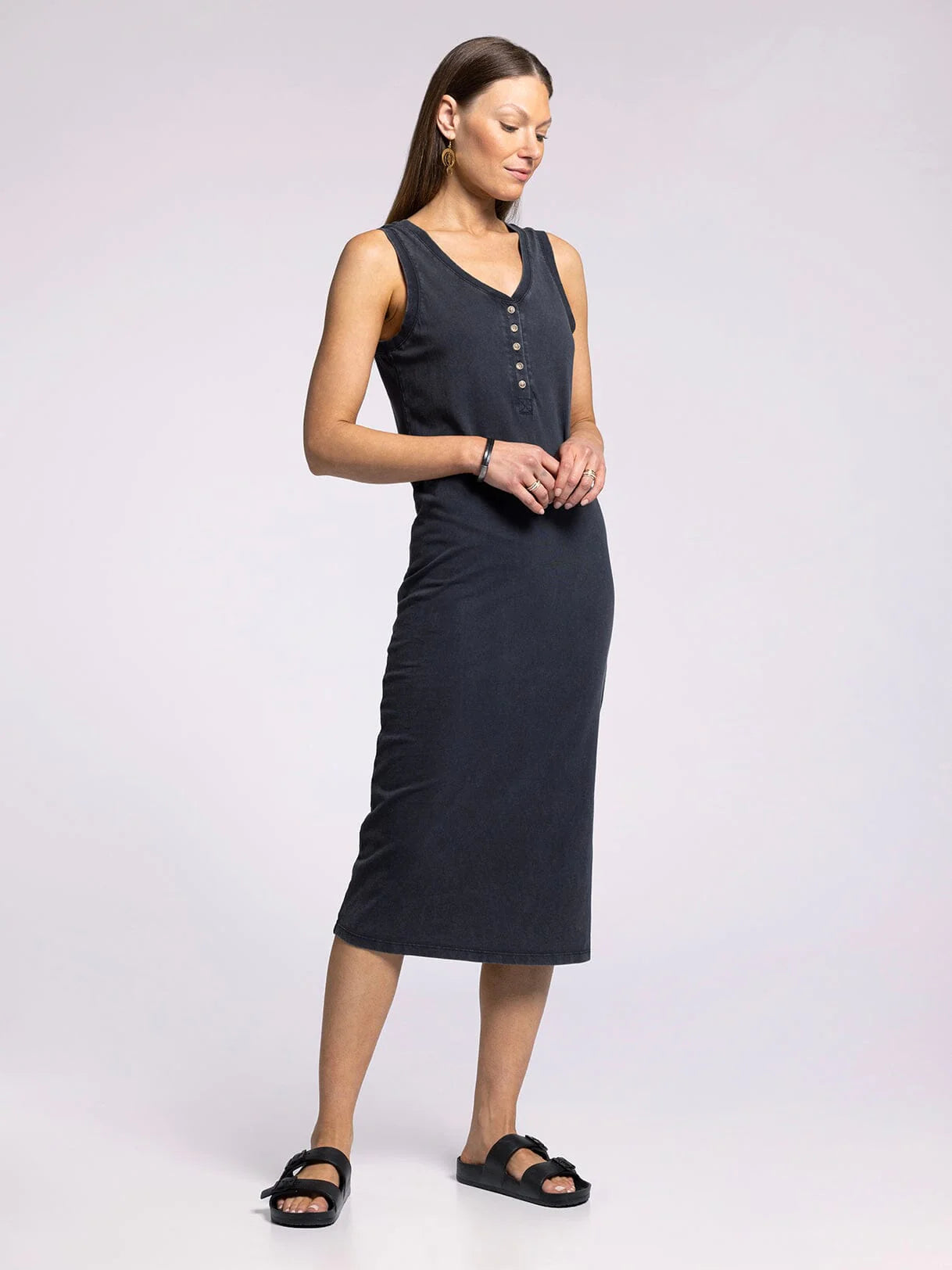 Wilfred Buttoned Sleeveless Midi Dress Black Shadow