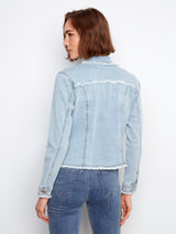 Fringe Edges Stretch Denim Jacket Bleach Blue