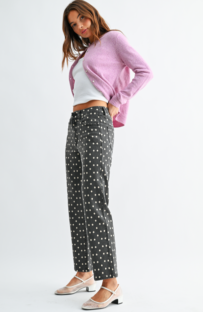 Straight Crop Polka Dot Mid Rise Jeans