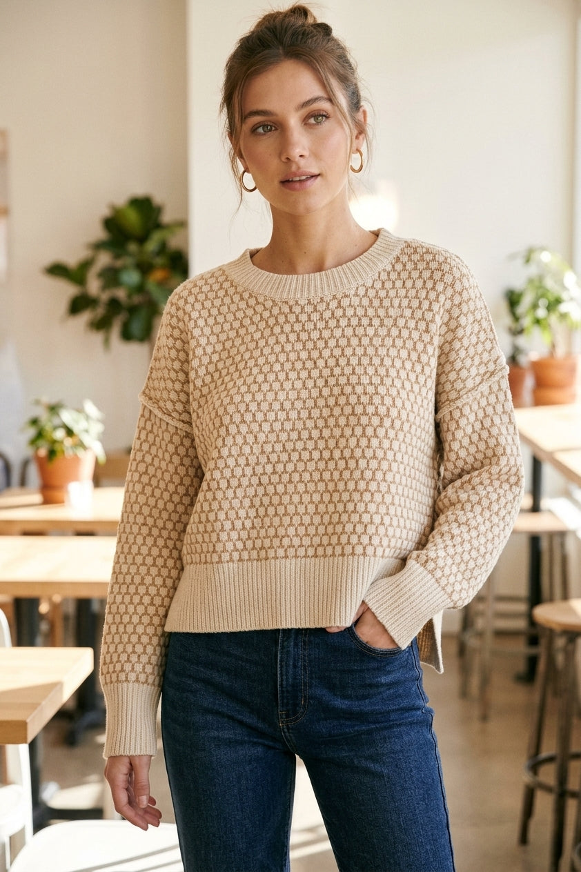 Geo Pattern Crew Neck Sweater