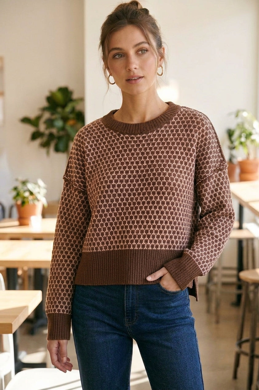 Geo Pattern Crew Neck Sweater