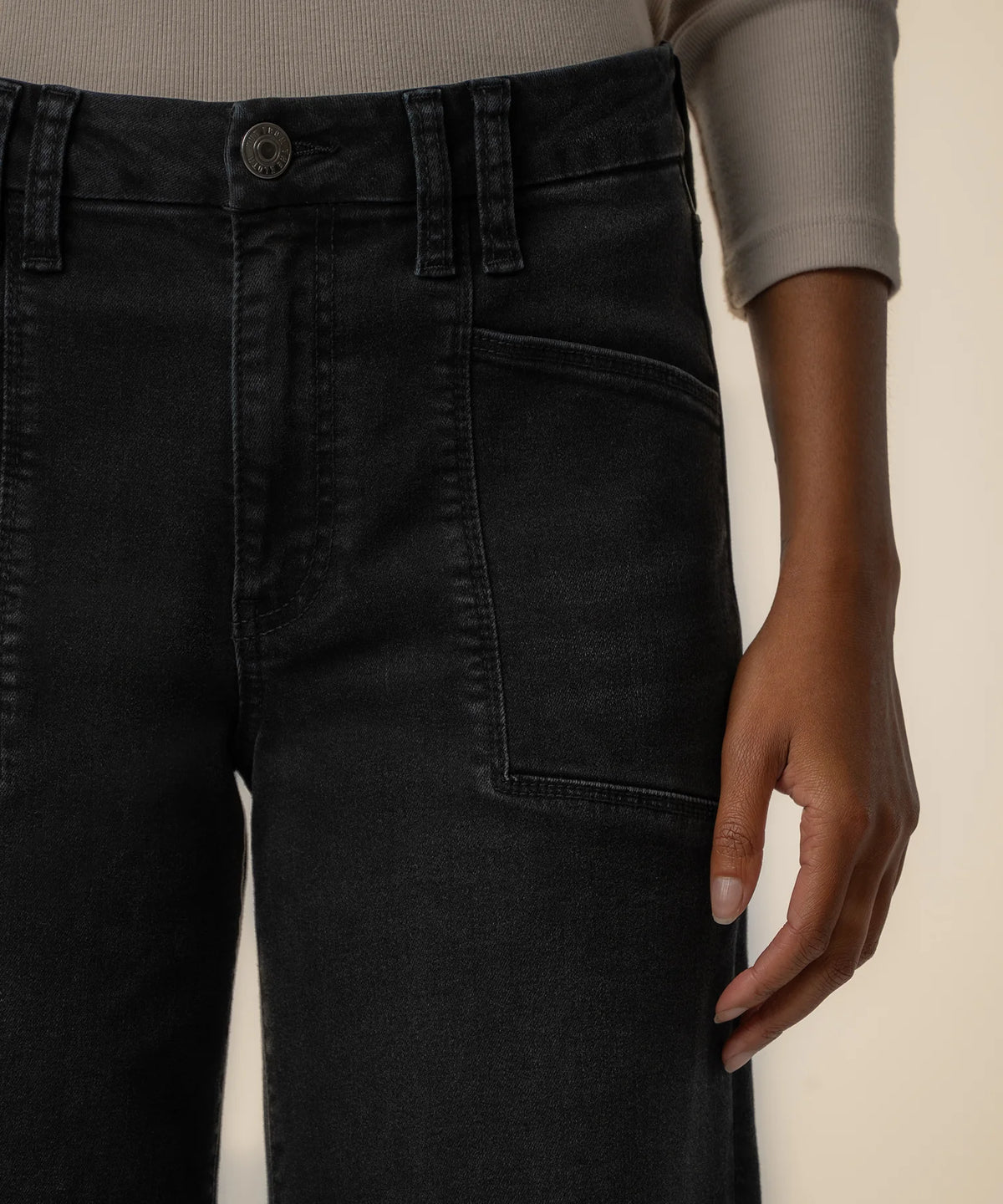 Meg High Rise Wide Leg Inset Pocket Raw Hem Jeans