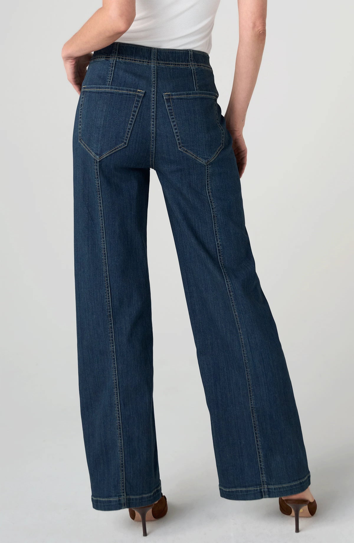 High Rise Seam Detail Pull On Wide Leg Jeans