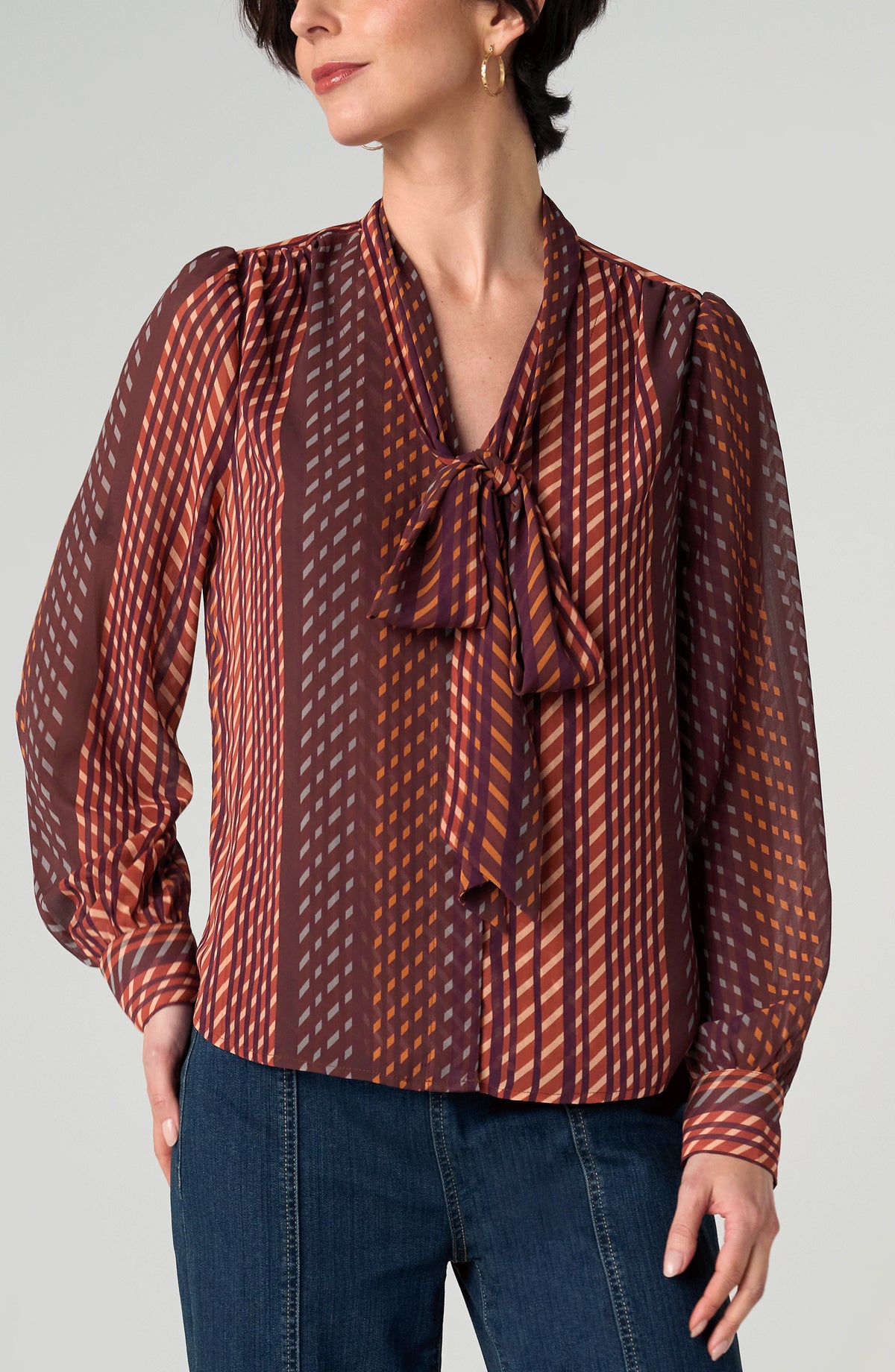 Printed Tie Neck Woven Blouse