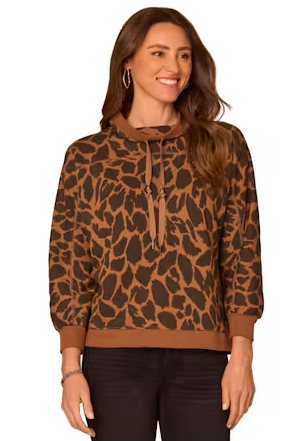 Leopard Print Cowl Neck Dolman Sleeve Sweatshirt