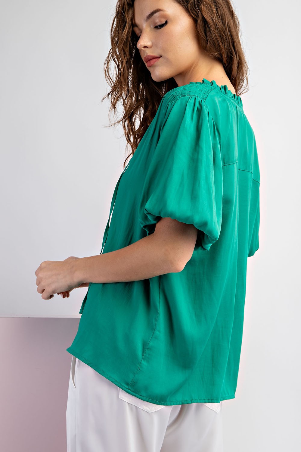 Vneck Tie Front Blouse Top Kelly Green