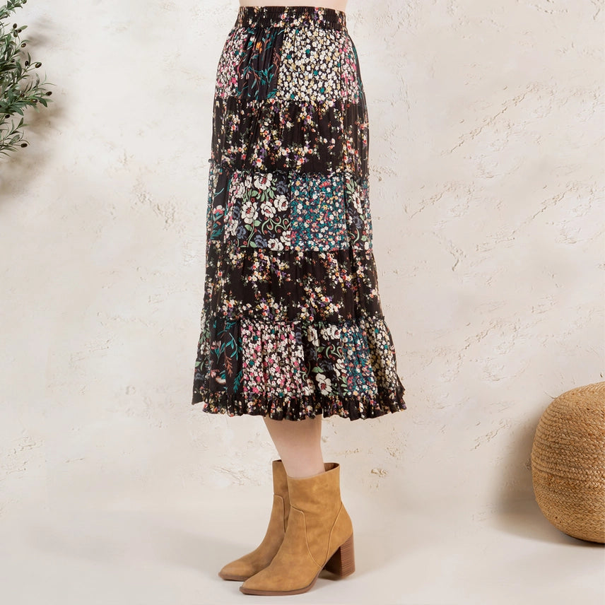 Mid Length Tiered Western Skirt Floral