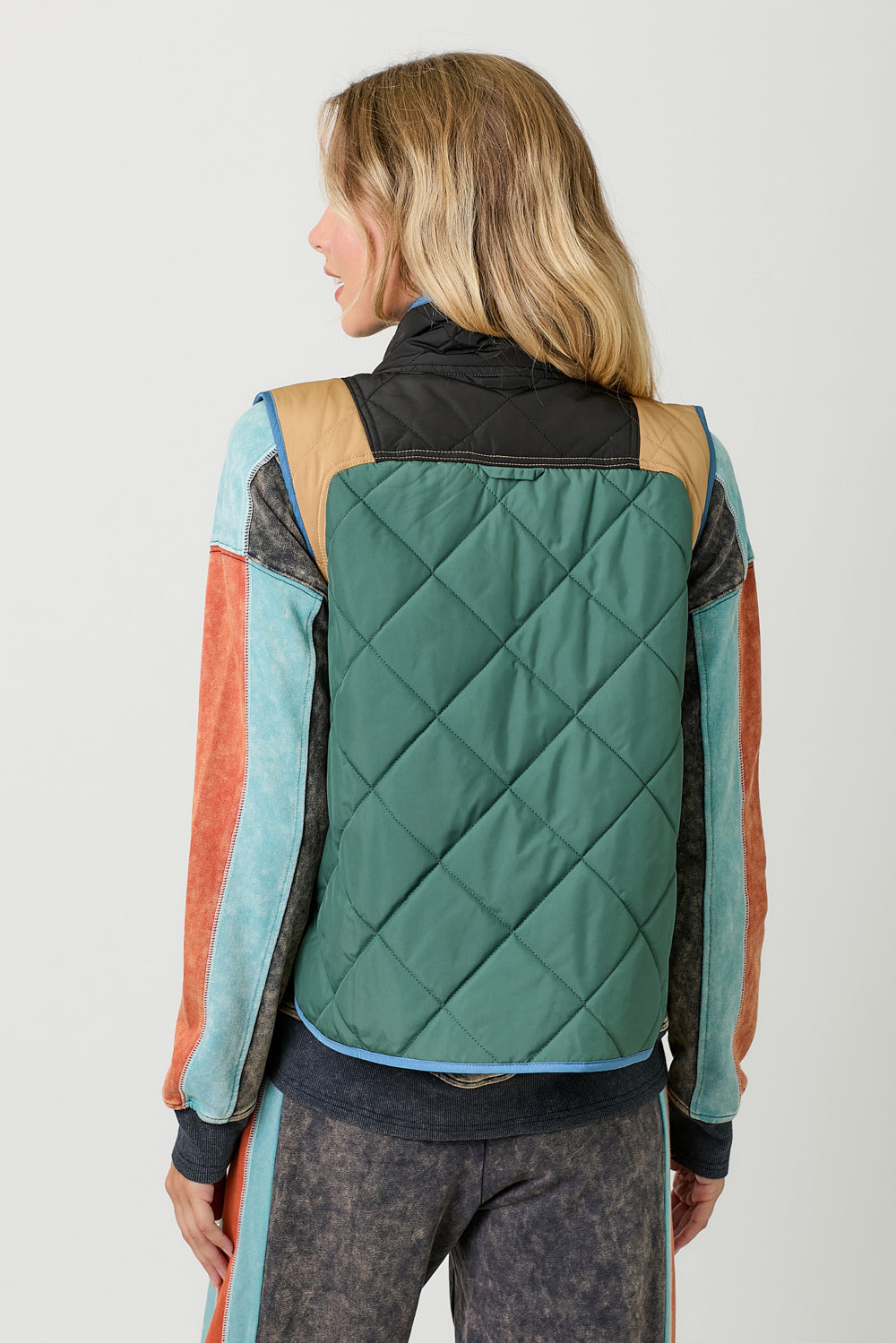 Colorblock Quilted Vest Green Mix