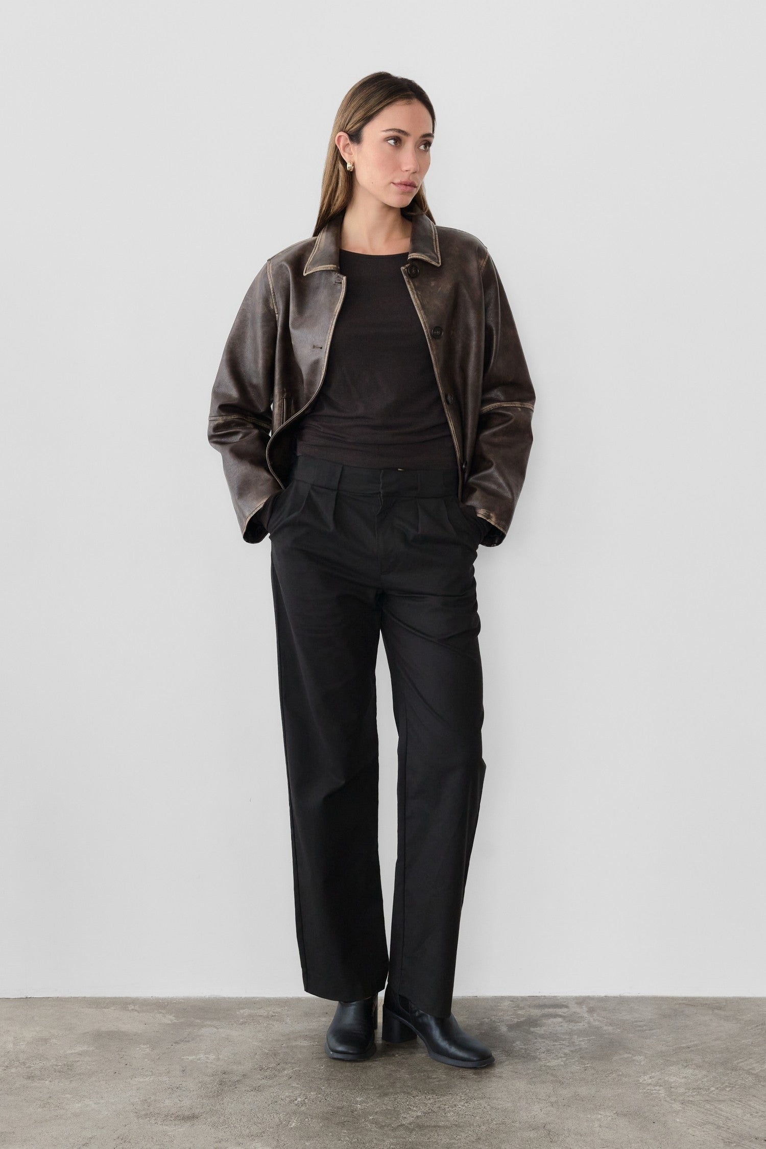 Murph Distressed Leather Jacket Washed Brown