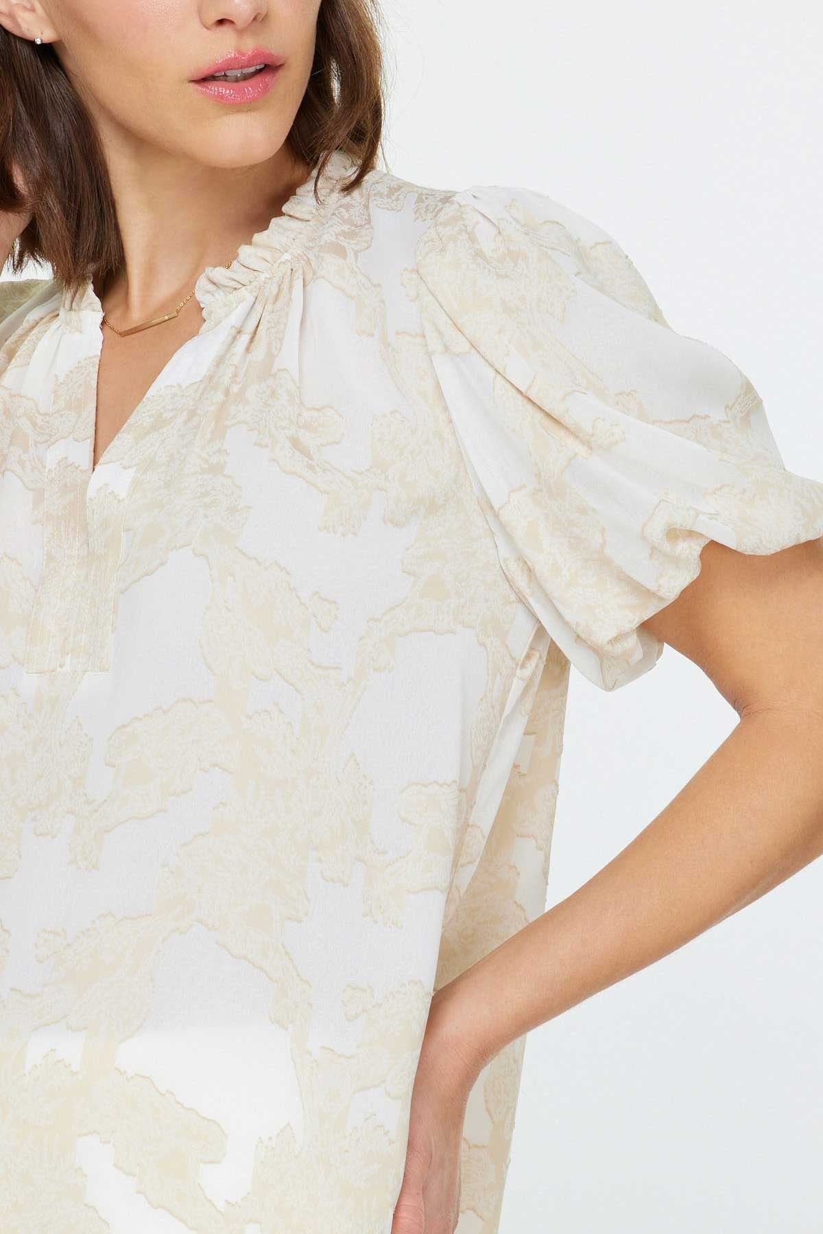Floral Printed Ruffled Collar Blouse Natural