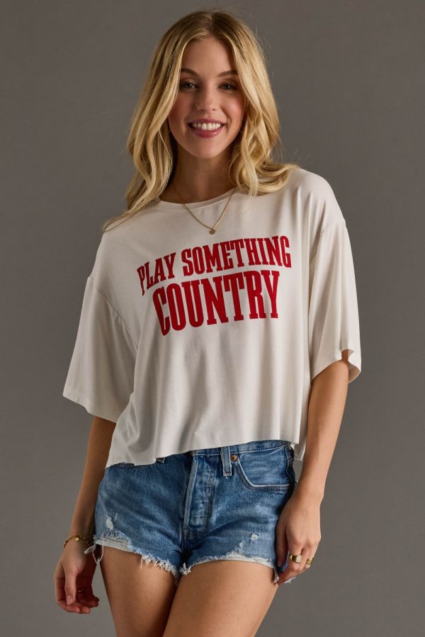 Play Something Country Cropped Graphic Tee White