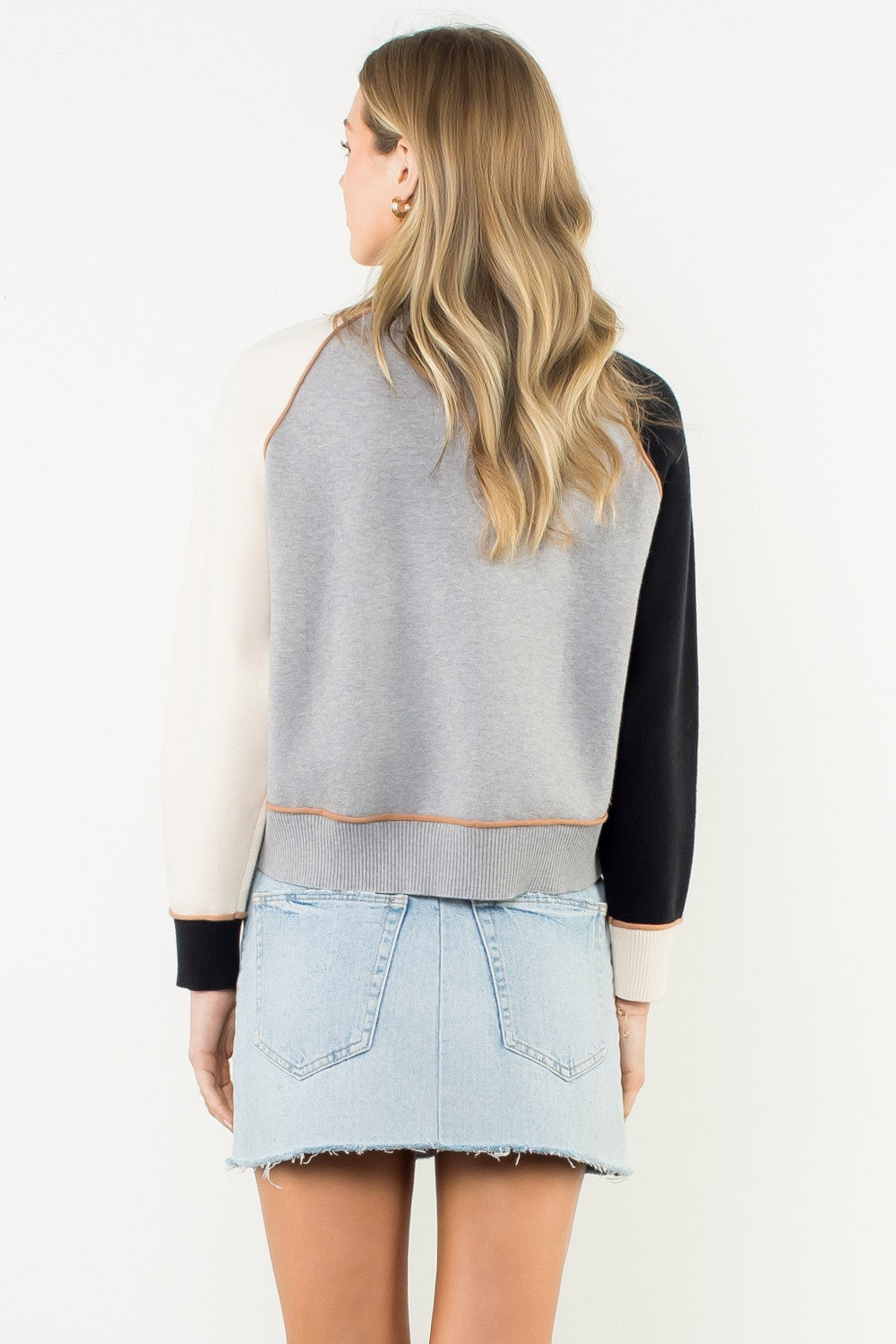 Contrast Sleeves Colorblock Sweater Top Grey