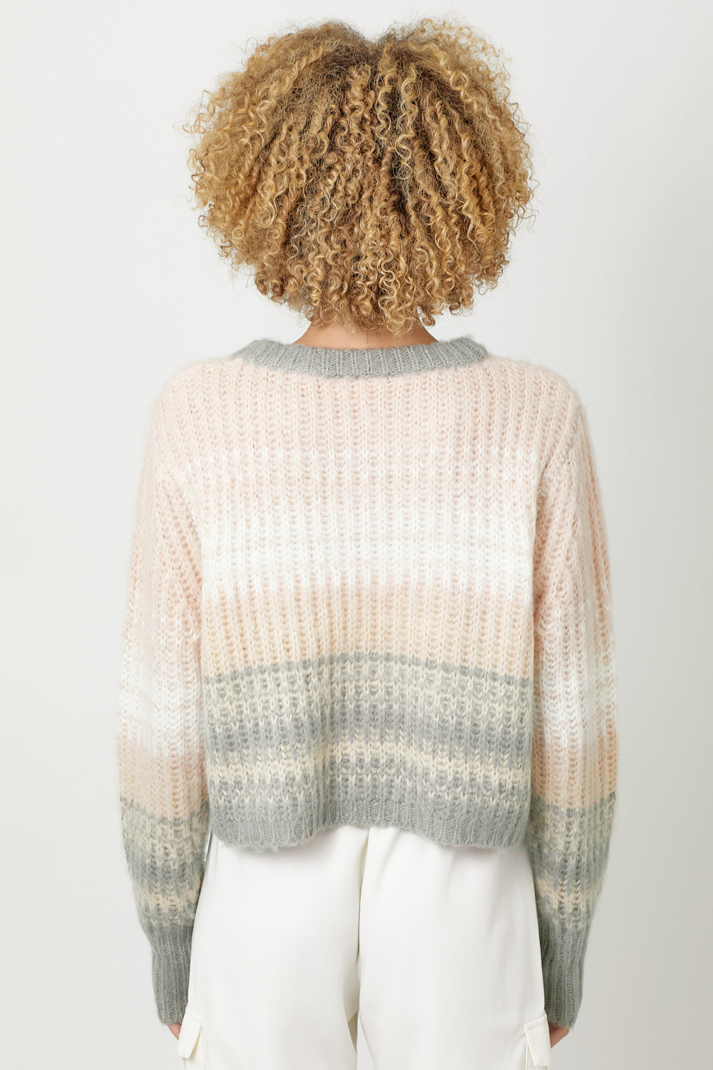 Color Gradient Rib Stitch Pullover Sweater Blush + Grey