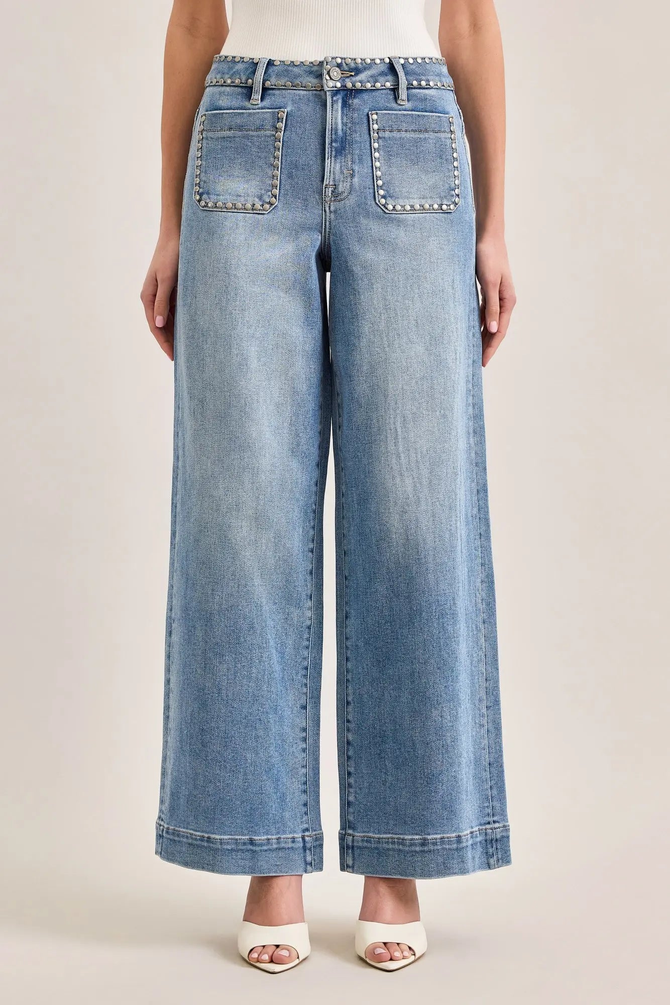 Nori High Rise Matte Silver Studded Jeans Super Light
