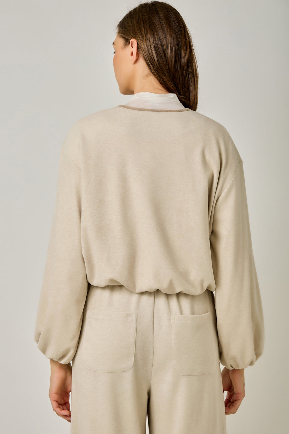 Suede Accent Bubble Hem Jacket Warm Beige