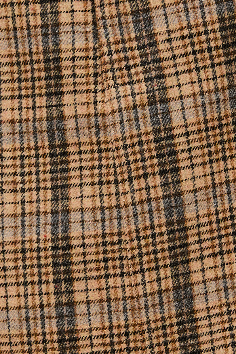 High Waisted Buttoned Plaid Mini Skirt Tan