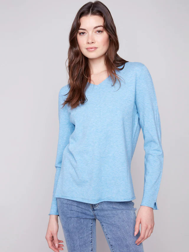 V Neck Basic Sweater Heather Oxford