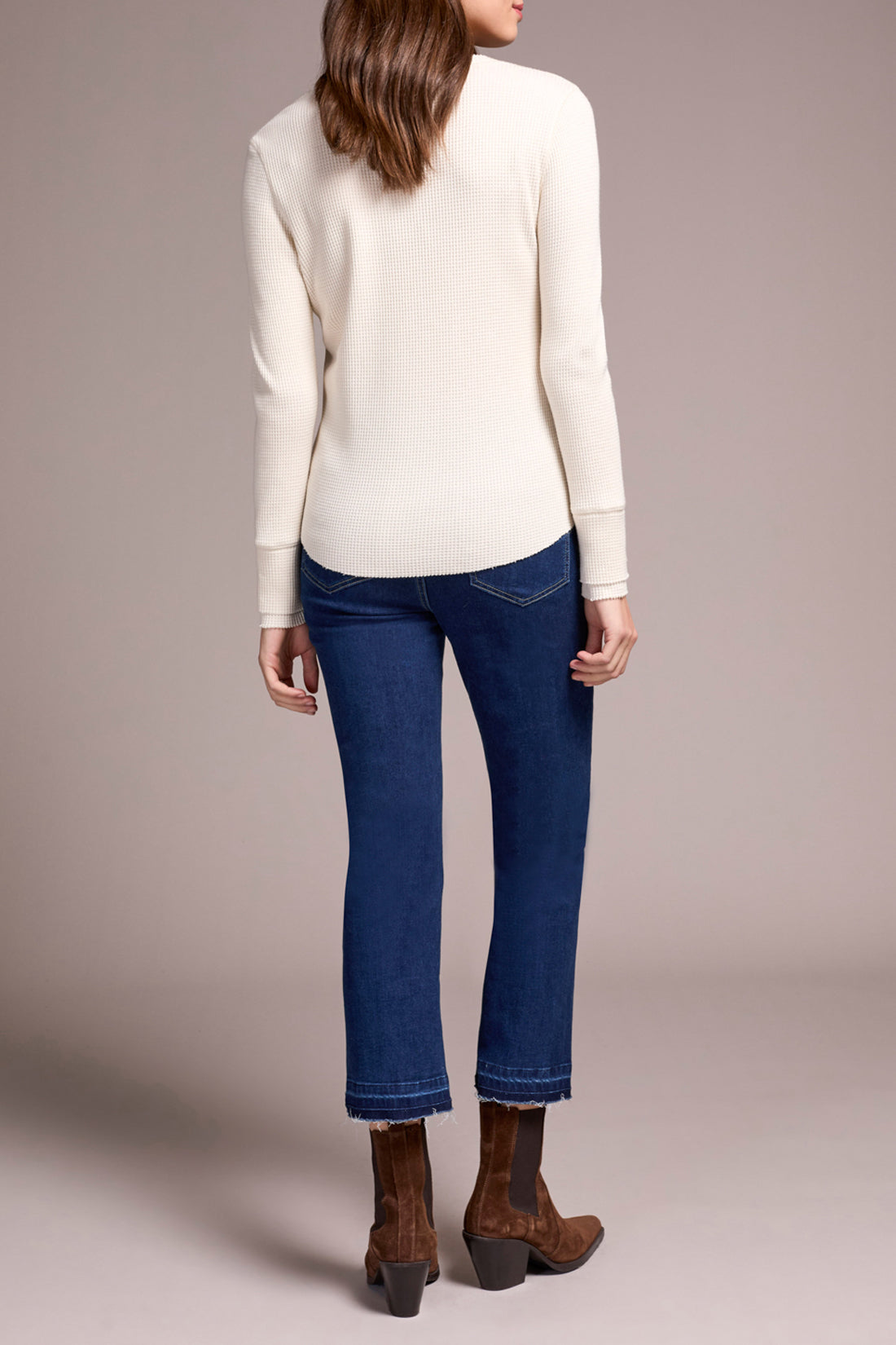 Button Detail Henley Long Sleeve Top Heather Eggshell