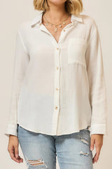 Light Textured Cotton Long Sleeve Top Off White