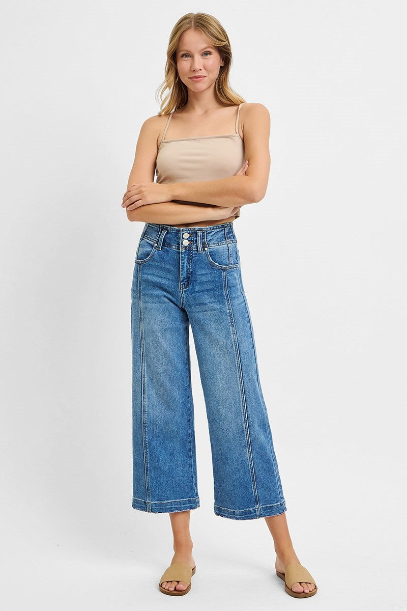 High Rise Crop Wide Leg Front Seam Detail Jeans Medium