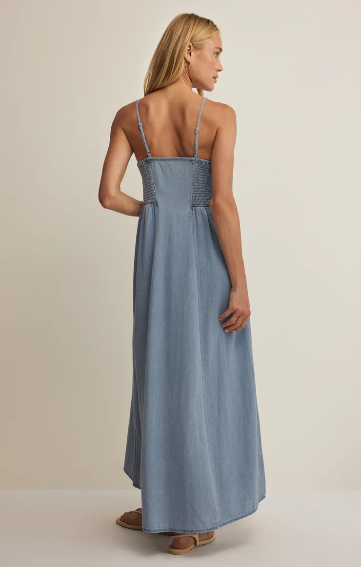 Angel Eyes Chambray Midi Dress Lake Blue