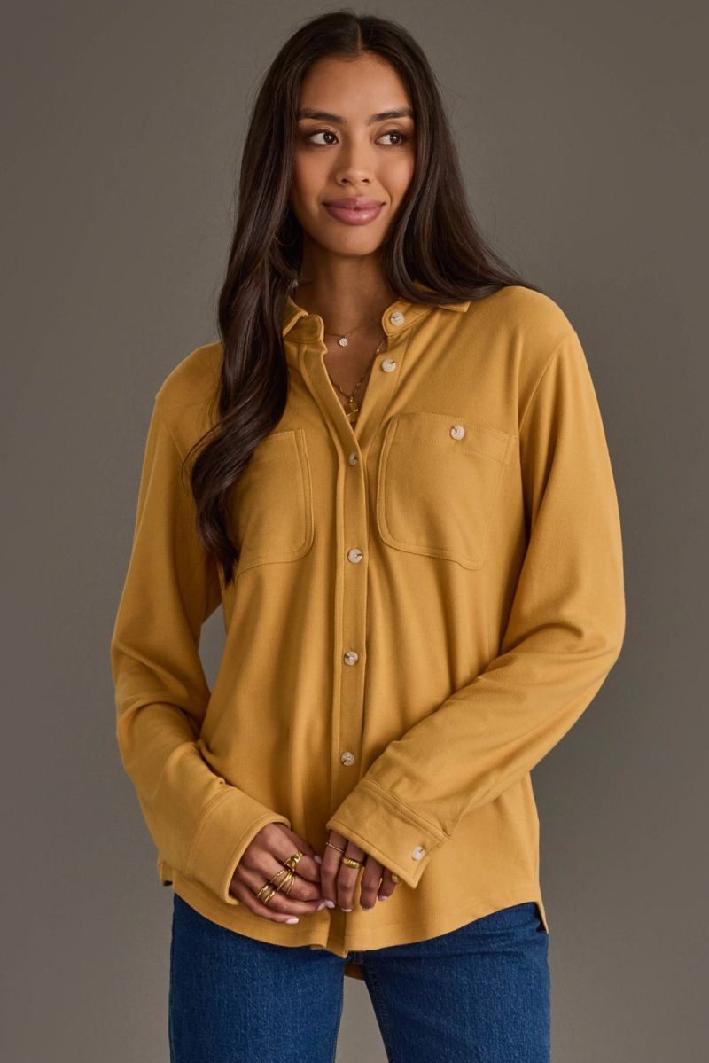 Kari Super Soft Button Up Shirt Mustard