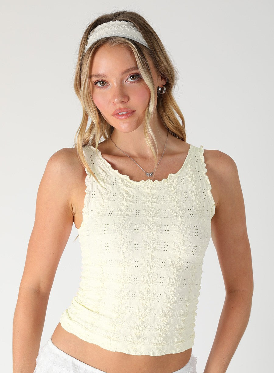 Floral Texture Ruffle Edge Tank Butter Cream