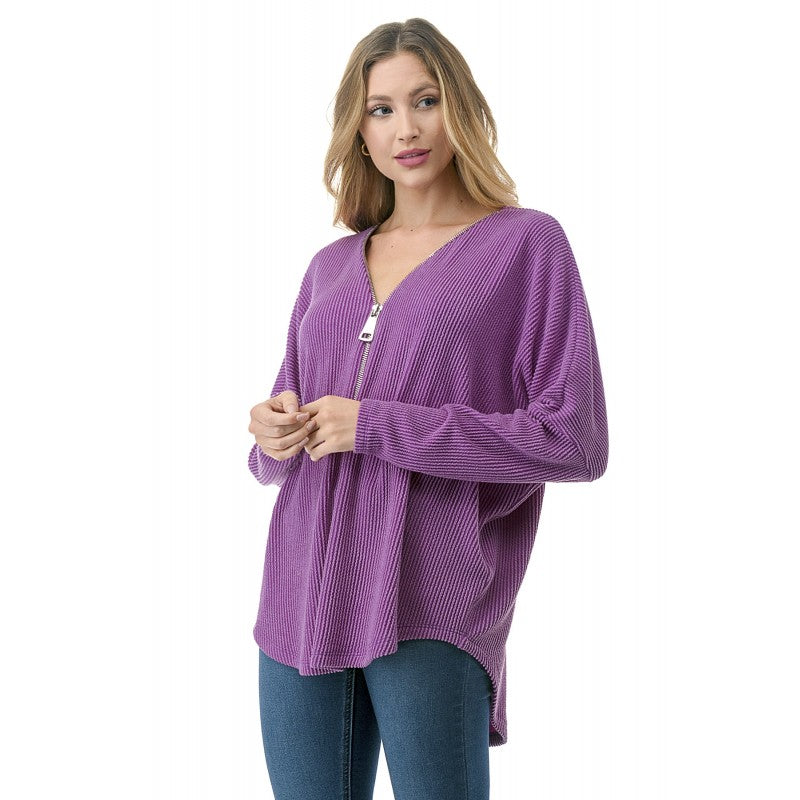 Dolman Zipper Top Magenta Mini Rib
